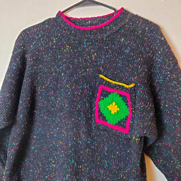 Vtg 90s Exchange Unlimited Wool Blend Geometric Donegal Speckled Sweater Small - Picture 3 of 9
